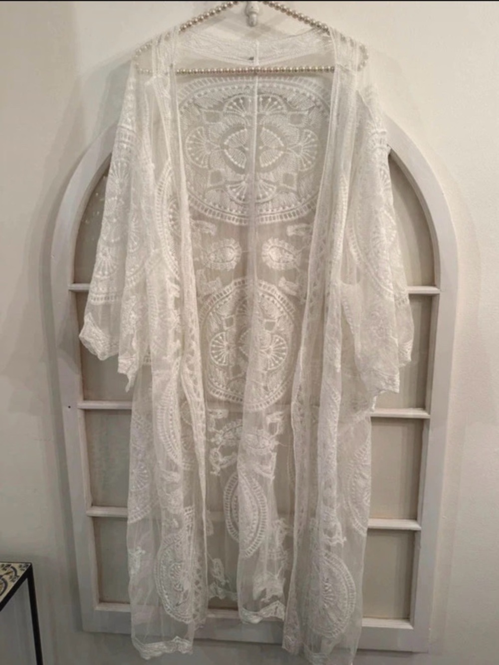 Sheer White Lace Kimono beach cover up duster